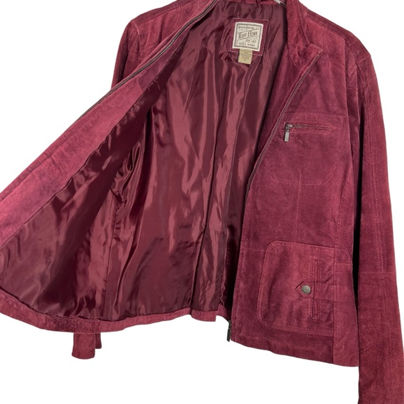 RUFF HEWN Well Worn Full Zip Deep Wine/Merlot Suede Moto Jacket Size XL - Picture 5 of 9